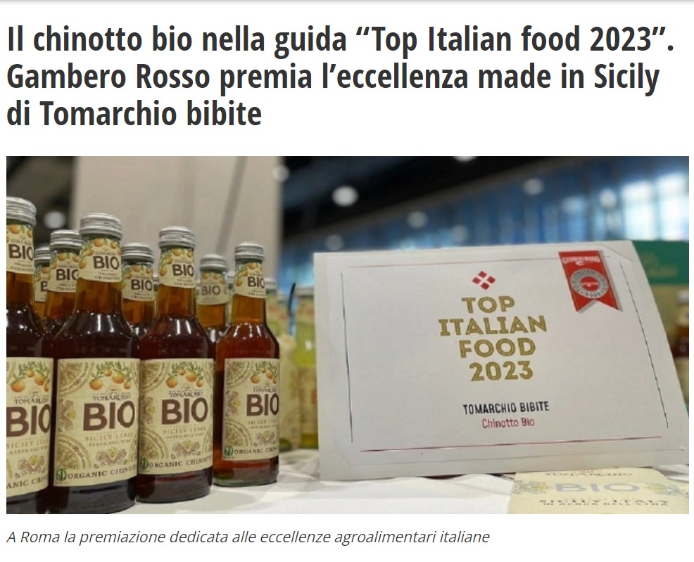 Chinotto BIO nella guida “Top Italian Food 2023” di Gambero Rosso